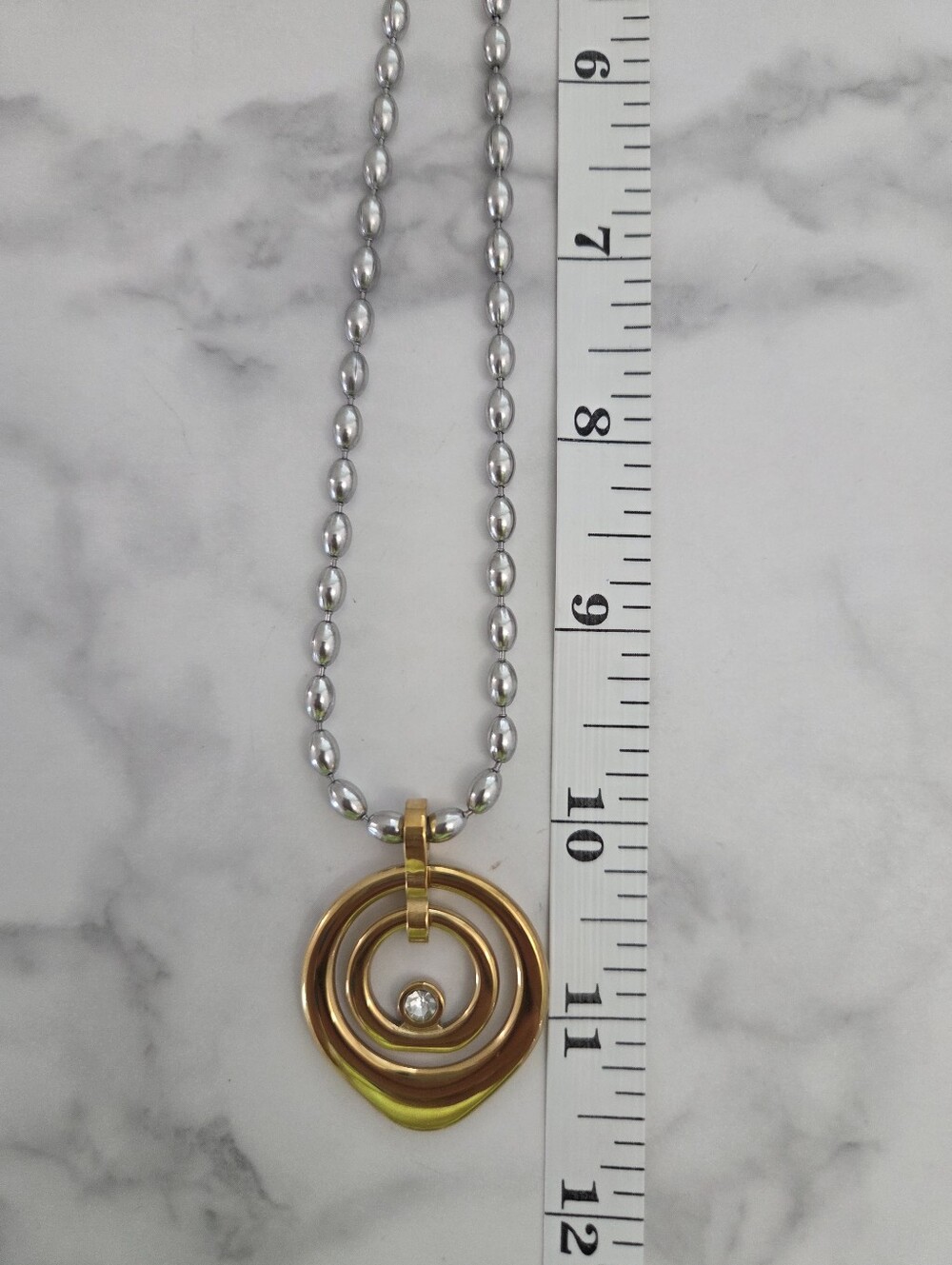 ​Gold & Silver Spiral Circle Pendant Necklace Clear Rhinestone - Picture 8 of 13